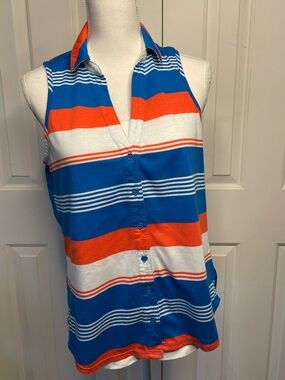 Maurices Striped Collared Button-Front Top in Orange, Blue & White